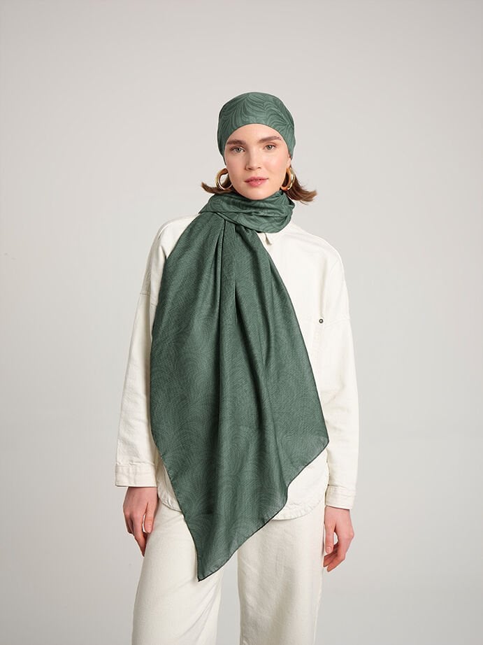 Rûmî Sema Monogram Desenli Çift Taraflı Şal - Yeşil