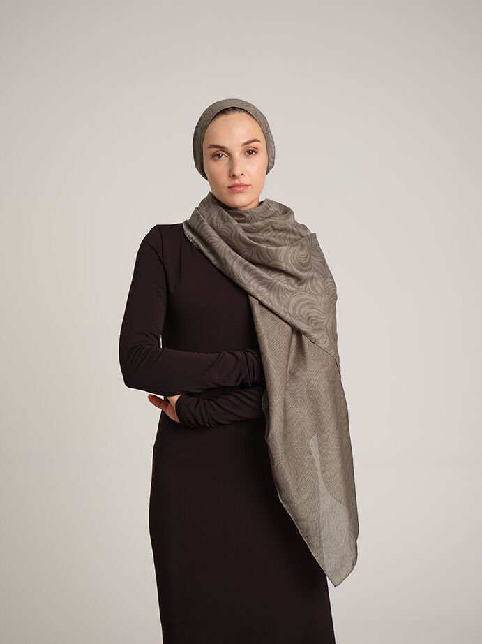 Rûmî Sema Monogram Desenli Çift Taraflı Şal - Tozlu Kahve