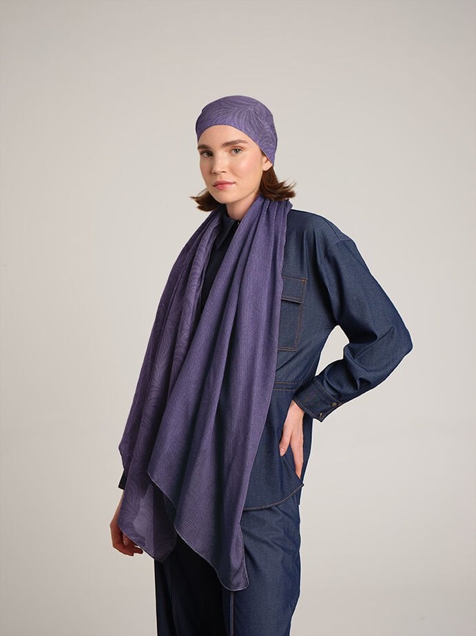 Rûmî Sema Monogram Desenli Çift Taraflı Şal - Mor