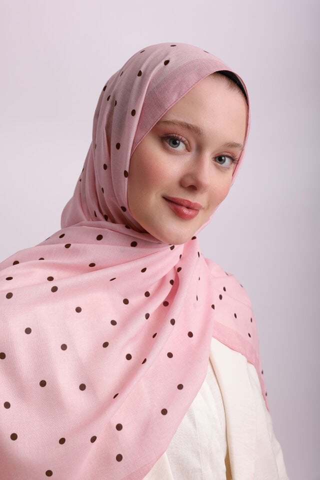 Puan Desenli Tek Taraflı Şal - Pembe 69-02