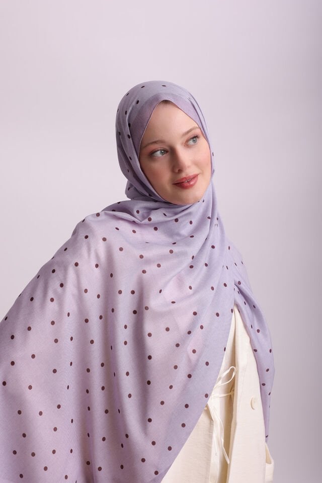 Puan Desenli Tek Taraflı Şal - Lila 69-05
