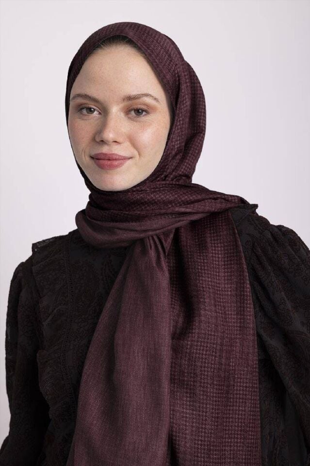 Aura Monogram Desenli Çift Taraflı Şal - Bordo 50-01