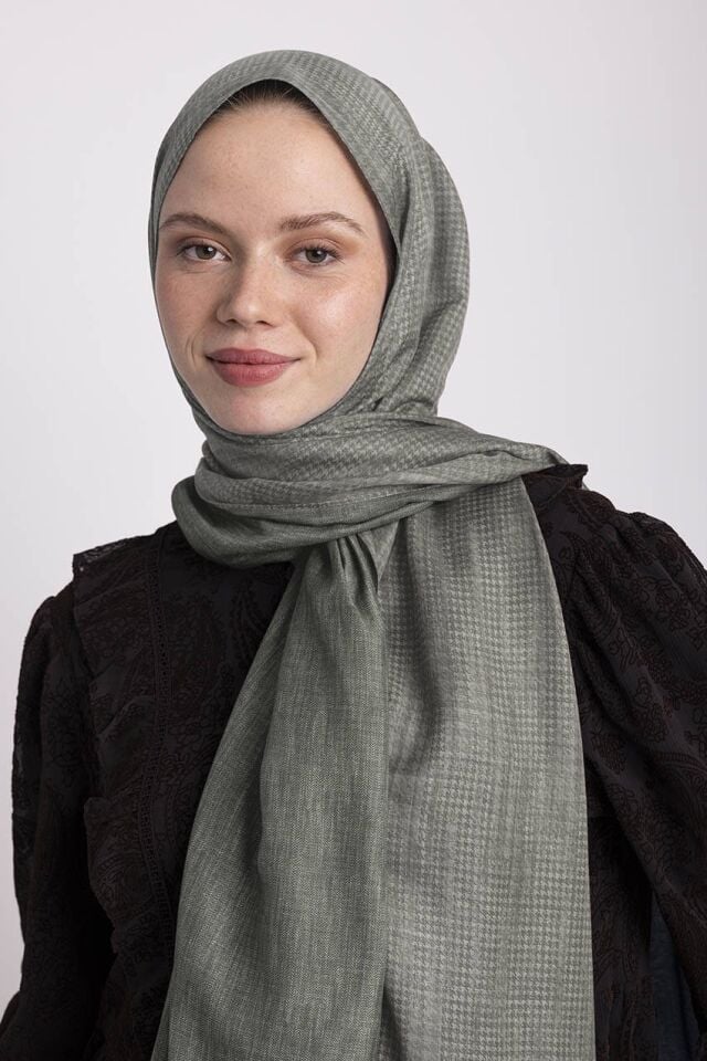 Aura Monogram Desenli Çift Taraflı Şal - Haki Yeşil 50-05