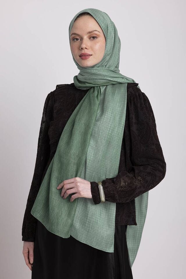 Aura Monogram Desenli Çift Taraflı Şal - Safir Yeşil 50-11