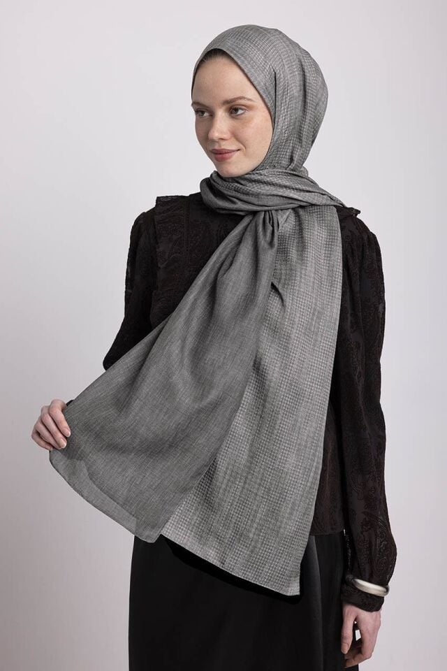 Aura Monogram Desenli Çift Taraflı Şal - Gri 50-14