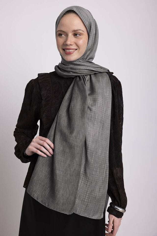 Aura Monogram Desenli Çift Taraflı Şal - Gri 50-14