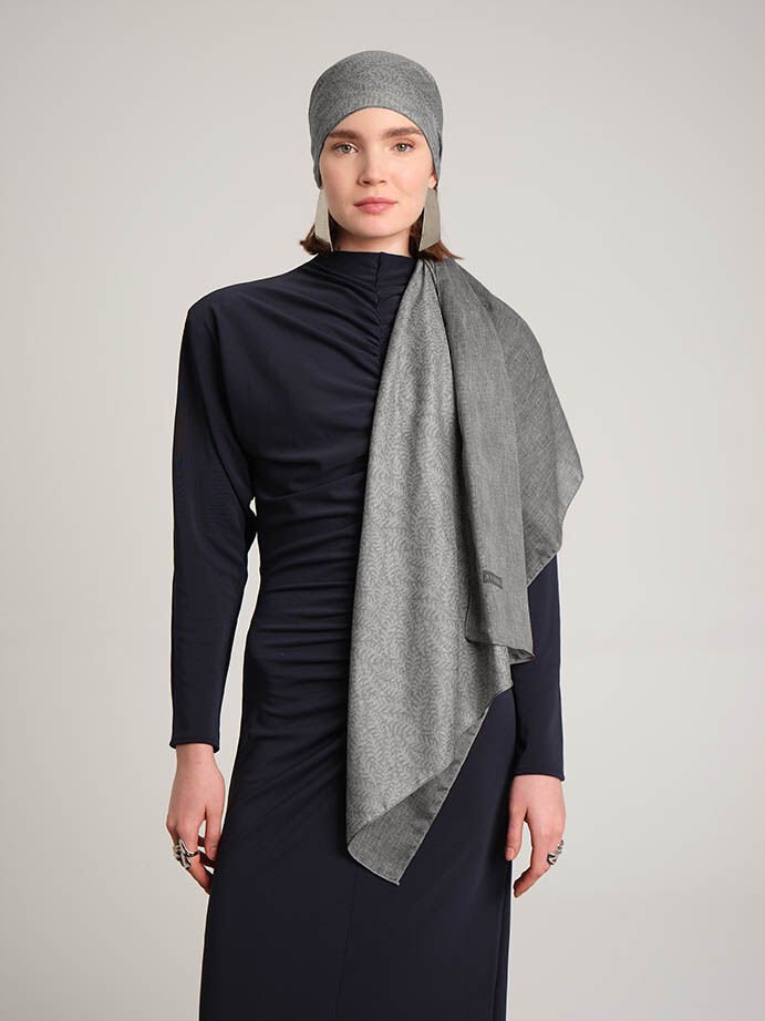 Buğu Düz Desenli Çift Taraflı Şal - Taş Gri