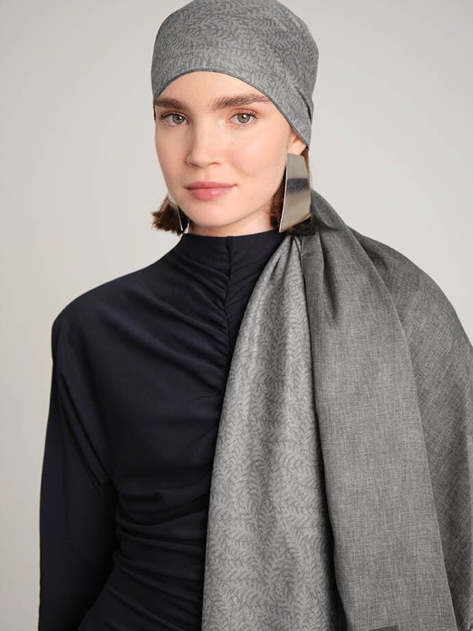 Buğu Düz Desenli Çift Taraflı Şal - Taş Gri