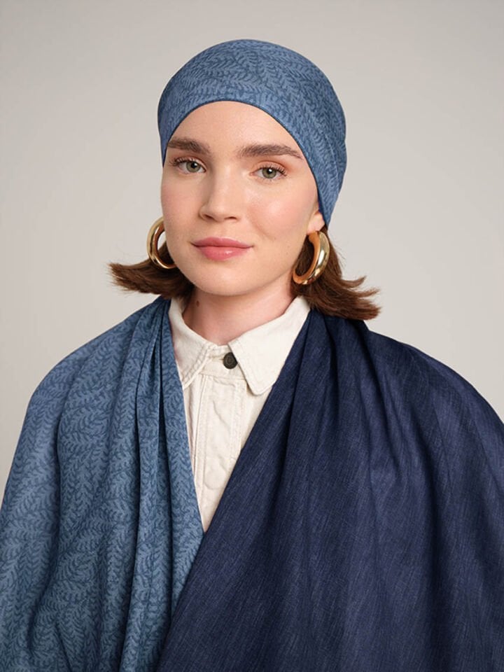 Buğu Düz Desenli Çift Taraflı Şal - Koyu Mavi