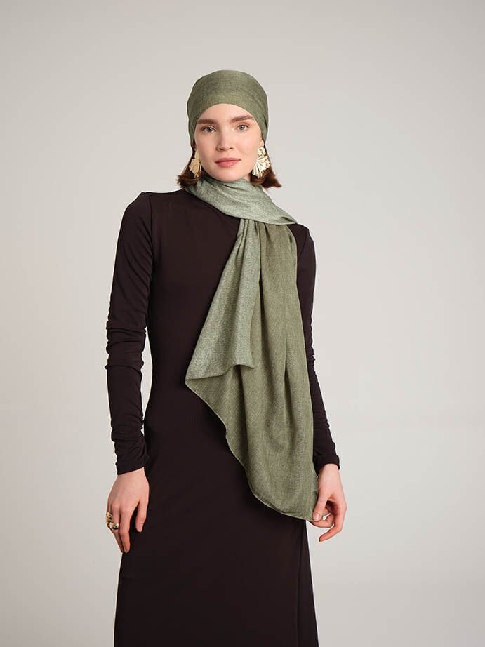 Buğu Düz Desenli Çift Taraflı Şal - Uçuk Yeşil