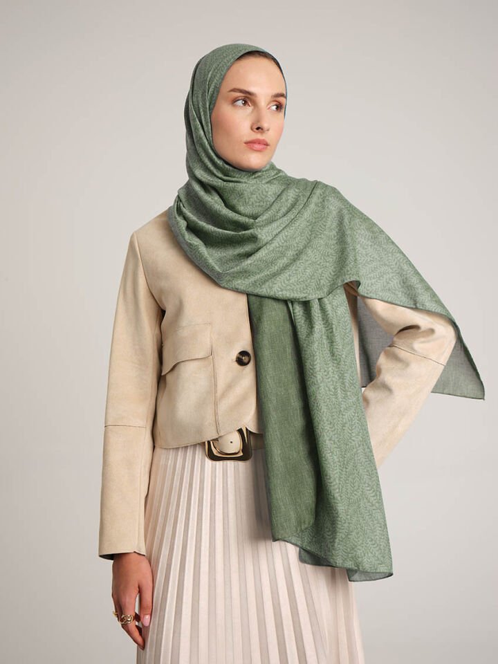 Buğu Düz Desenli Çift Taraflı Şal - Haki