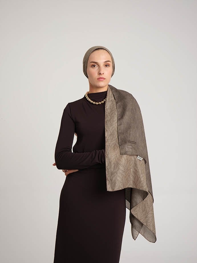 Buğu Düz Desenli Çift Taraflı Şal - Krem Kahve