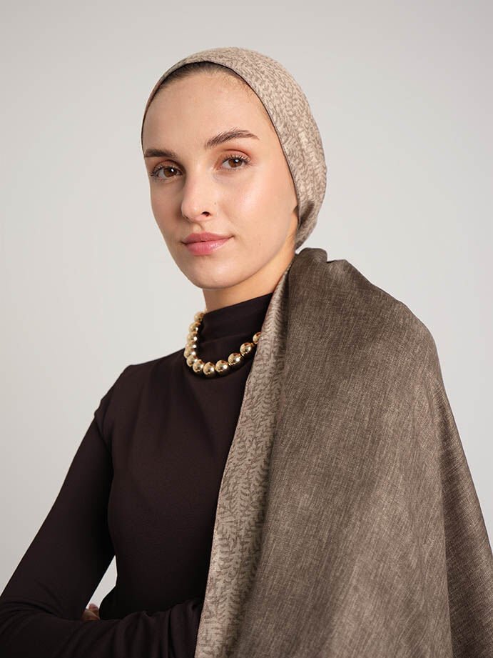 Buğu Düz Desenli Çift Taraflı Şal - Krem Kahve