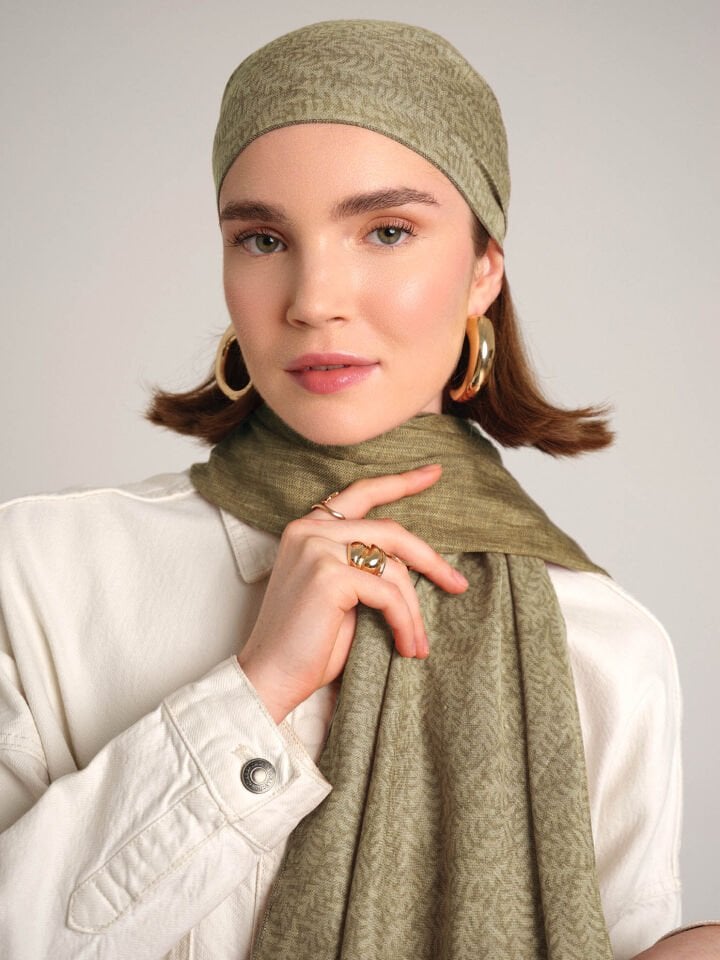 Buğu Düz Desenli Çift Taraflı Şal - Yağ Yeşil