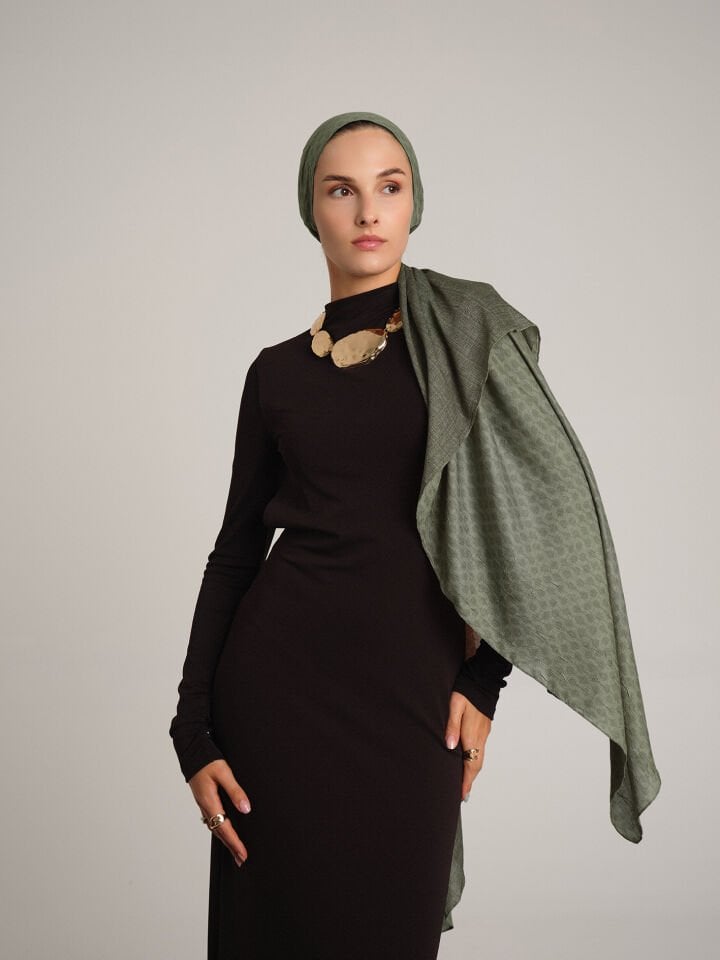 Katre-i Zerâfet Monogram Düz Desenli Çift Taraflı Şal - Yeşil