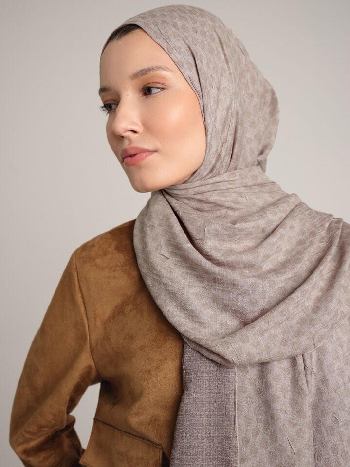 Katre-i Zerâfet Monogram Düz Desenli Çift Taraflı Şal - Krem Bej