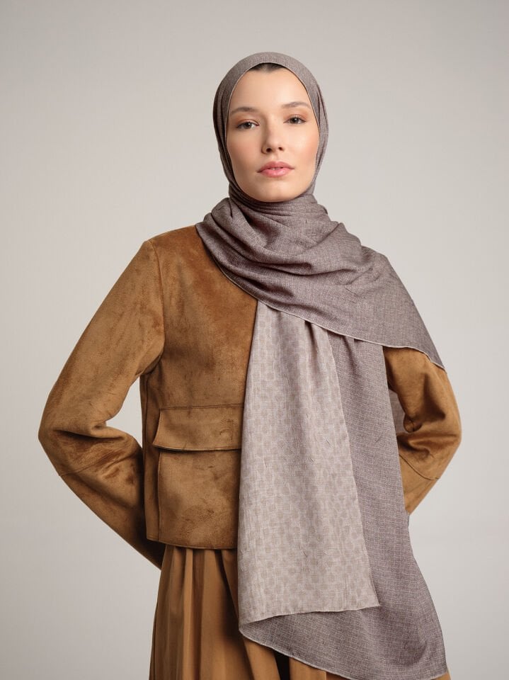 Katre-i Zerâfet Monogram Düz Desenli Çift Taraflı Şal - Krem Bej