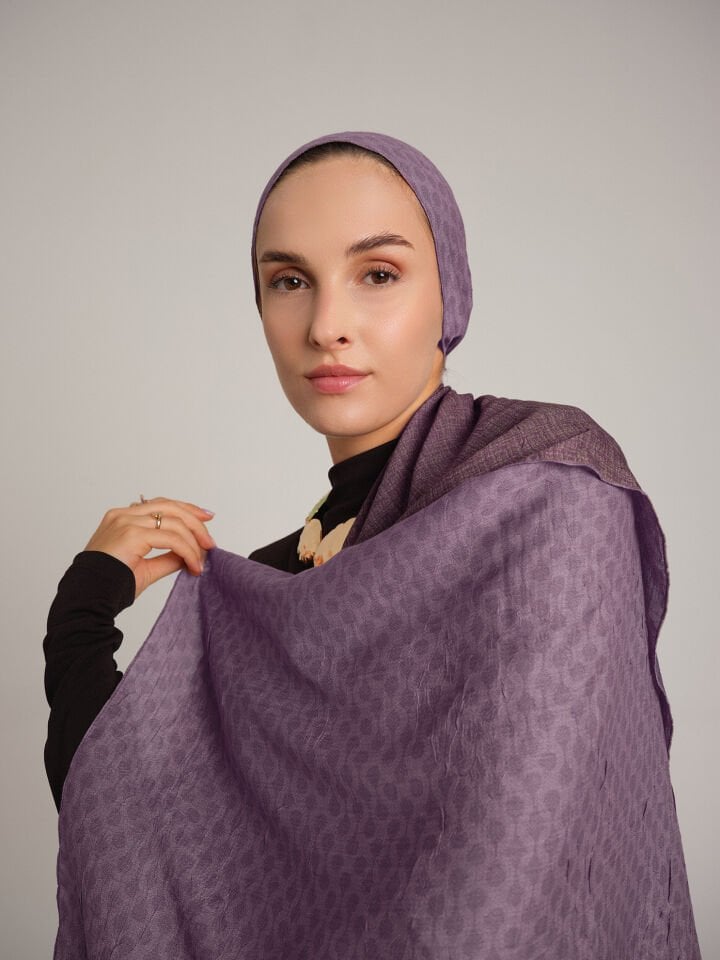 Katre-i Zerâfet Monogram Düz Desenli Çift Taraflı Şal - Leylak Mor