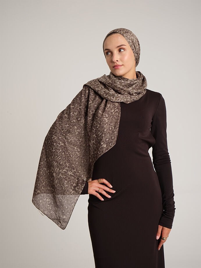 Peleng Leopar Desenli Çift Taraflı Şal - Bej Kahverengi