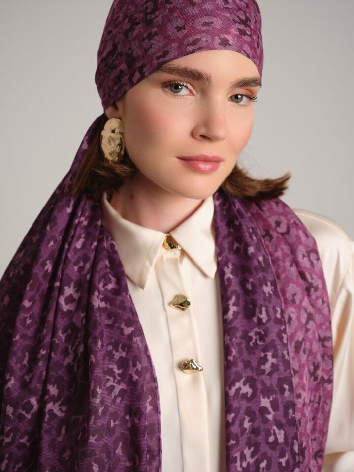 Peleng Leopar Desenli Çift Taraflı Şal - Pembe Fuşya