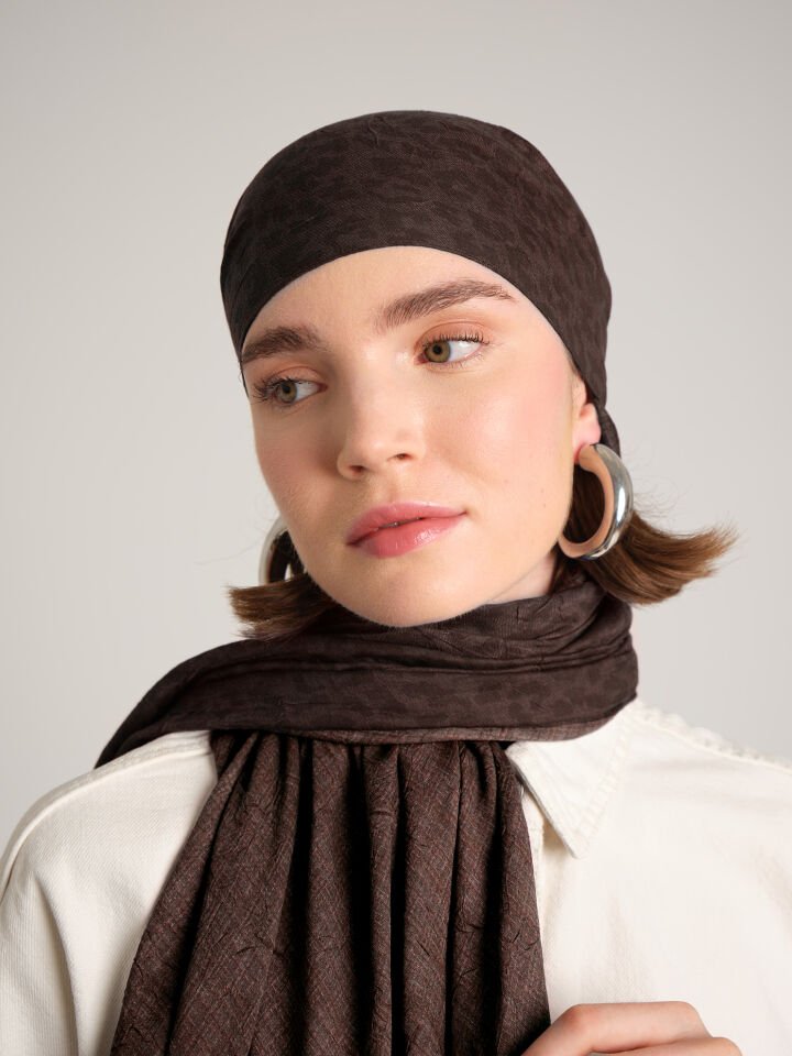 Barçın Leopar Desenli Çift Taraflı Şal - Çikolata Kahve