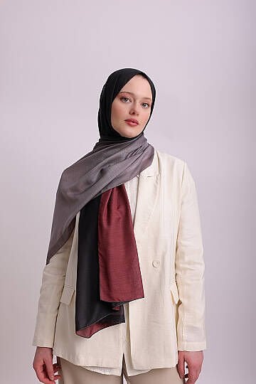 Renk Geçişli Degrade Desenli Çift Taraflı Şal - Koyu Gri Bordo 70-06