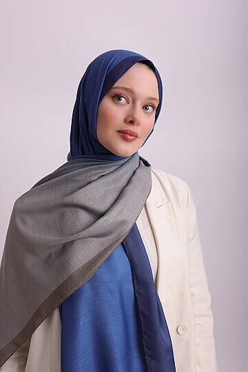 Renk Geçişli Degrade Desenli Çift Taraflı Şal - Lacivert Taş Mavi 70-11