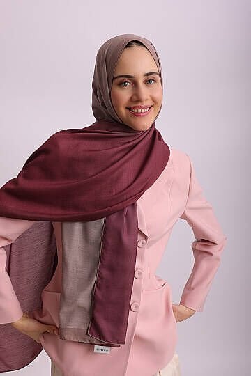 Renk Geçişli Degrade Desenli Çift Taraflı Şal - Bej Bordo 70-13