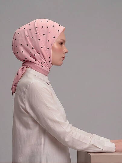 Puan Desenli Tek Taraflı Eşarp Pembe 75-02