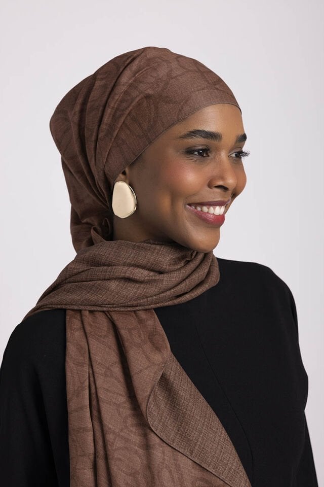 Şebnem Hattı Monogram Desenli Çift Taraflı Şal - Kiremit