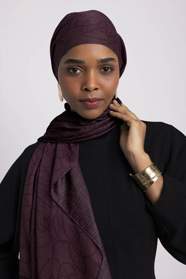 Şebnem Hattı Monogram Desenli Çift Taraflı Şal - Bordo