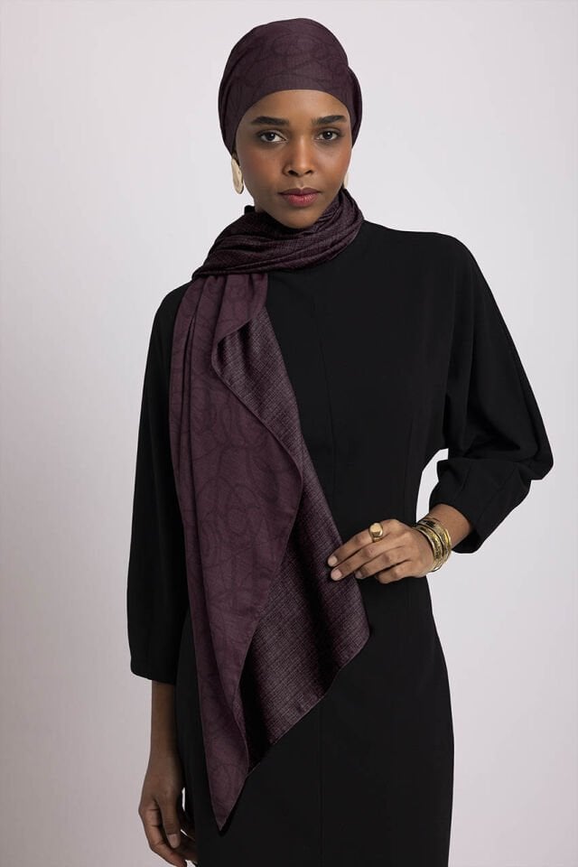 Şebnem Hattı Monogram Desenli Çift Taraflı Şal - Bordo