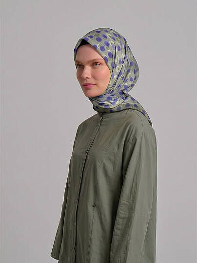 Fırça Hâlesi Puanlı Soyut Desenli Çift Taraflı Eşarp Yeşil Mor 76-03