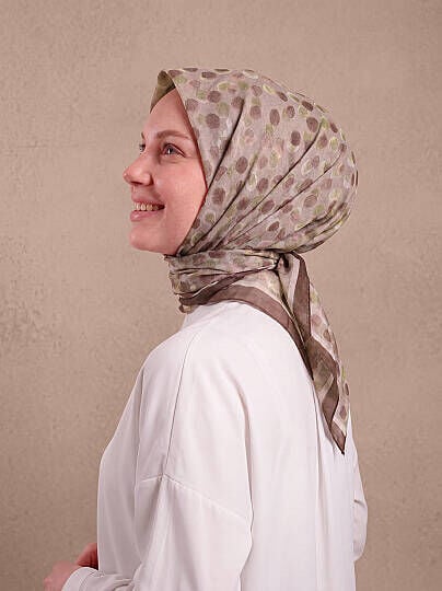 Fırça Hâlesi Puanlı Soyut Desenli Çift Taraflı Eşarp Kahve Çikolata 76-06