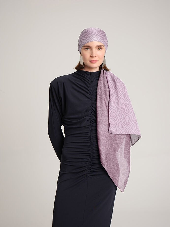 Şiraze Monogram Düz Desenli Çift Taraflı Şal - Leylak Mor