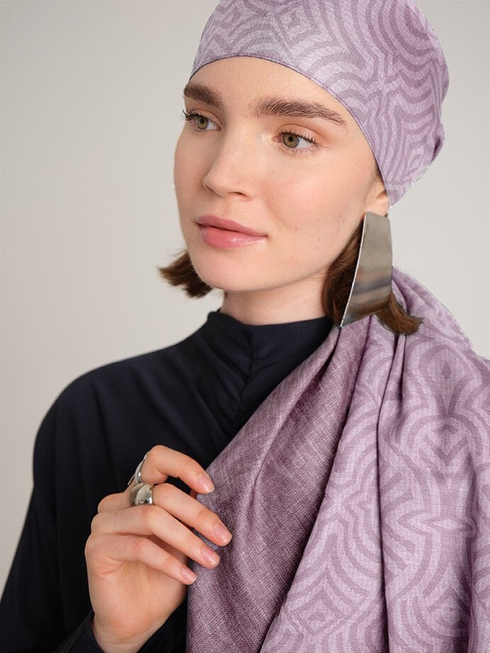 Şiraze Monogram Düz Desenli Çift Taraflı Şal - Leylak Mor