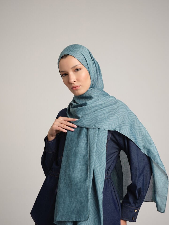 Şiraze Koleksiyonu Buz Mavisi Çift Taraf Şal