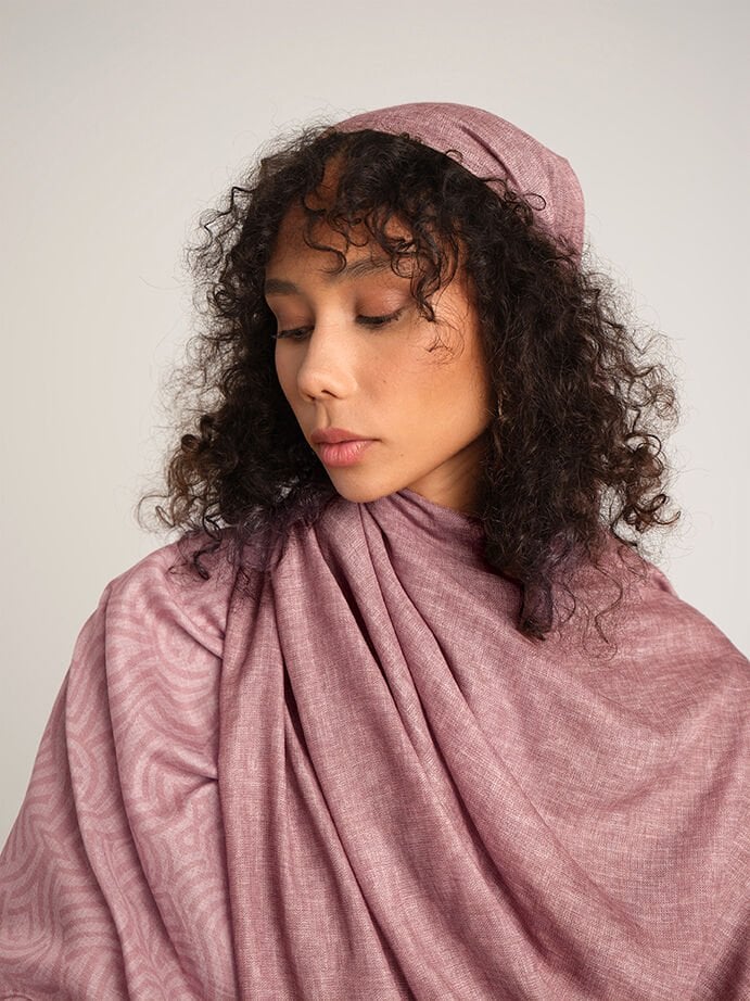 Şiraze Monogram Düz Desenli Çift Taraflı Şal - Gül