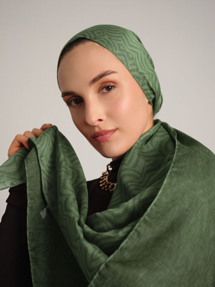 Şiraze Koleksiyonu Soluk Haki Çift Taraf Şal