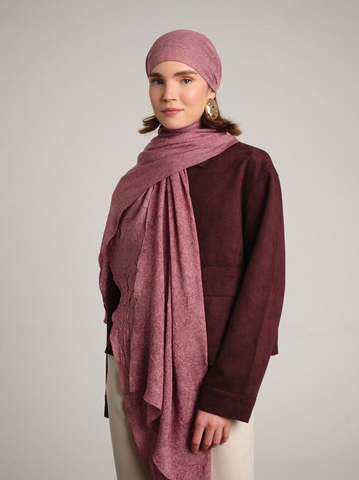 Bengi Monogram Düz Desenli Çift Taraflı Şal - Gül Pembe