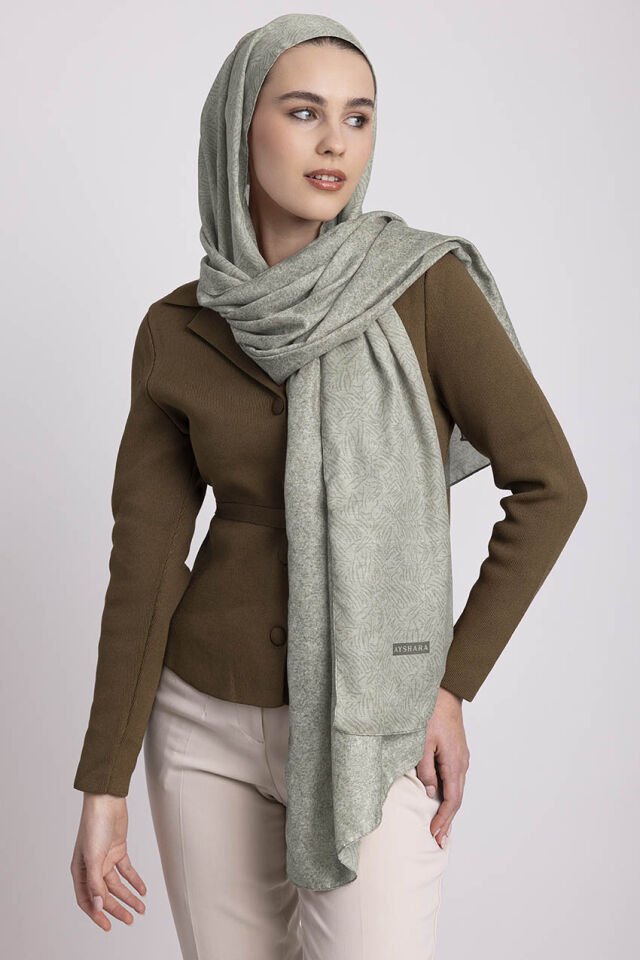 Bengi Monogram Düz Desenli Çift Taraflı Şal - Su Yeşil